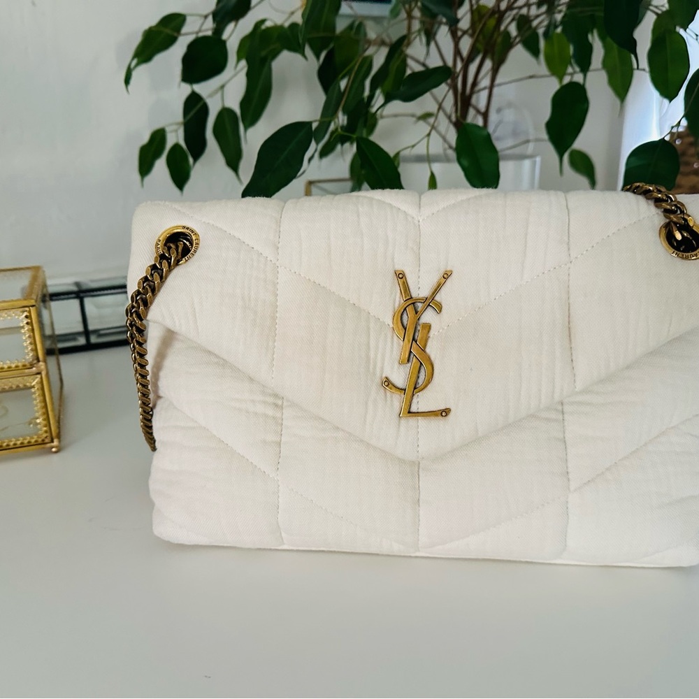 Saint Laurent YSL Small Lou Lou Puffer Twill in White